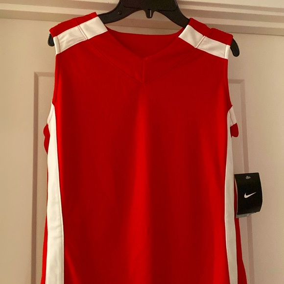 NWT [Nike] Dri-Fit Basketball Performance Sleeveless Jersey Red w/ White - Picture 2 of 11